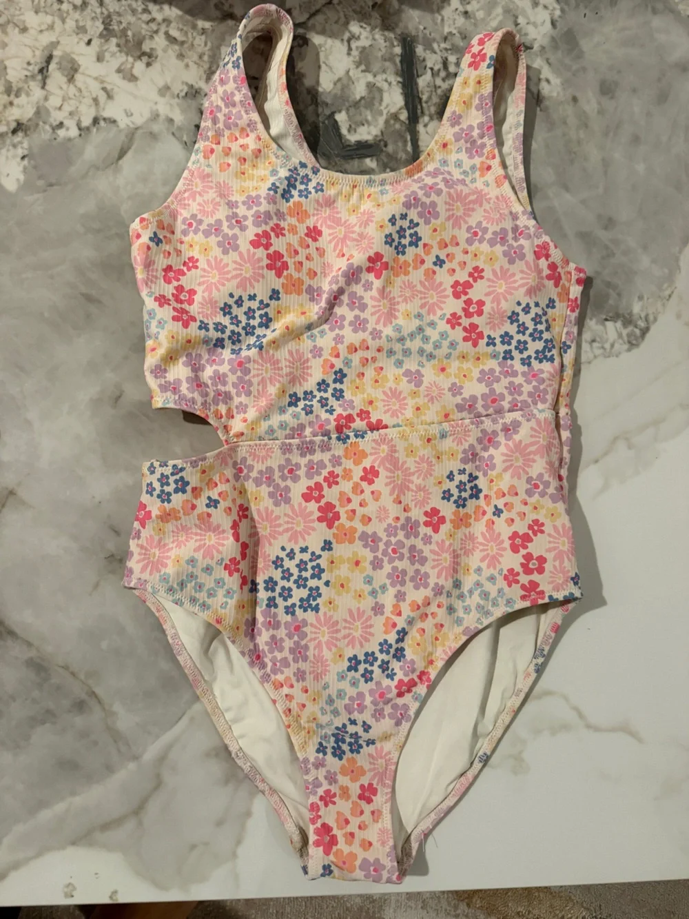 Girls Floral Scoop-Back One-Piece Bodysuit - Pink Multi